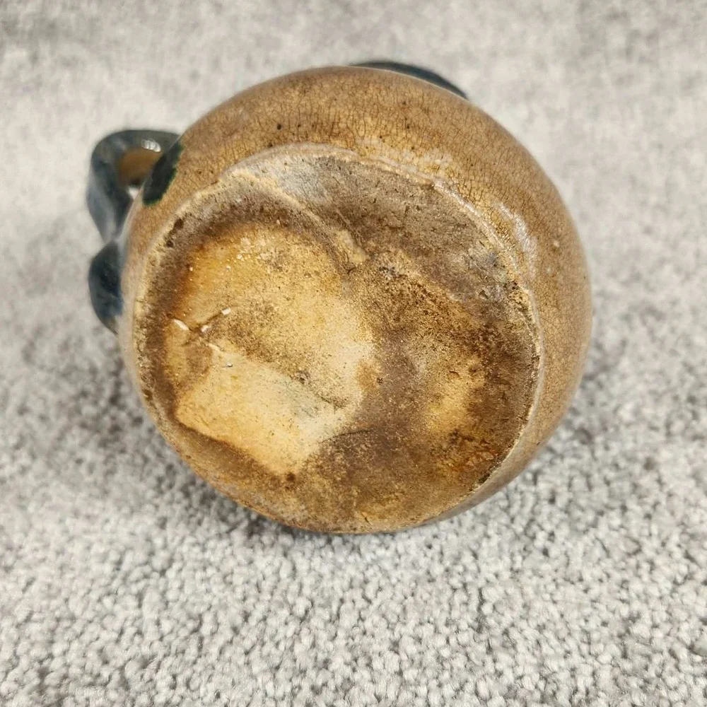 Studio Pottery Creamer Pitcher Tan Cobalt Blue‎ Rustic Farmhouse Small